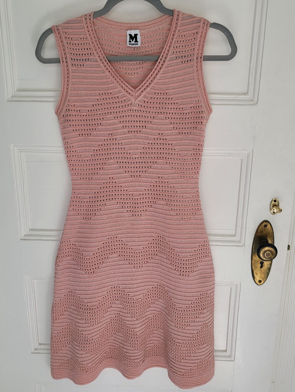 M Missoni Blush Pink Metallic Knit Dress IT36 US 0-2 Sleeveless V-Neck